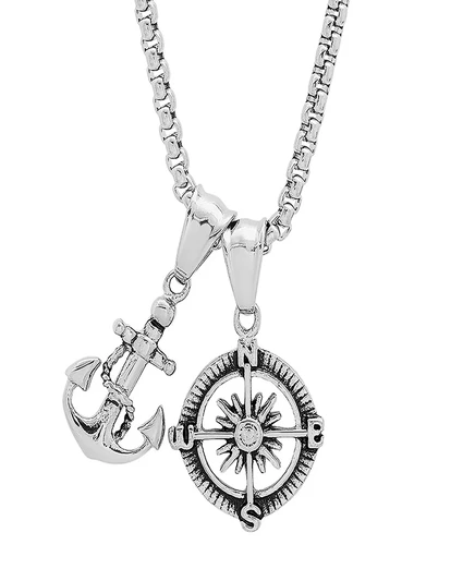 Мужское ожерелье Steeltime Anchor and Compass, серебристое