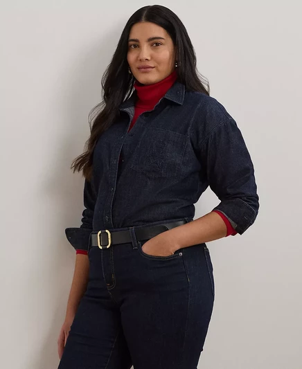 Джинсовая рубашка большого размера Lauren Ralph Lauren rinse wash