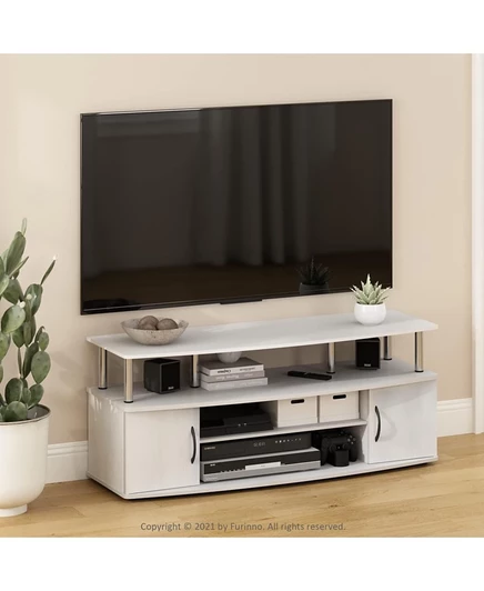 Современная подставка для телевизора Furinno Медиа-развлекательный центр для телевизора диагональю до 55 дюймов с 2-дверным шкафом для хранения, Белый дуб