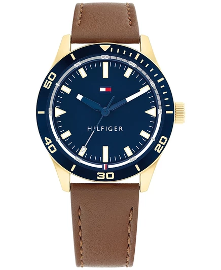 Мужские часы TOMMY HILFIGER на коричневом кожаном ремешке диаметром 38 мм brown