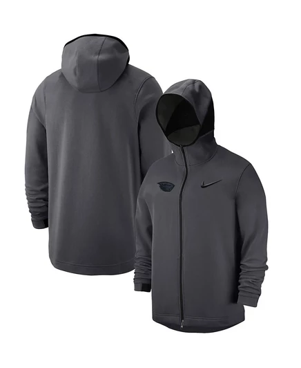 Мужская куртка с капюшоном Nike Anthracite Oregon State Beavers в тон Showtime на молнии серого цвета