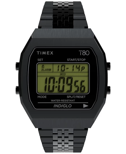 Мужские кварцевые цифровые часы Timex из нержавеющей стали черного цвета, 36 мм