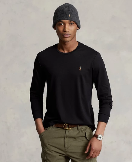Мужская приталенная футболка Polo Ralph Lauren из мягкого хлопка на заказ polo black