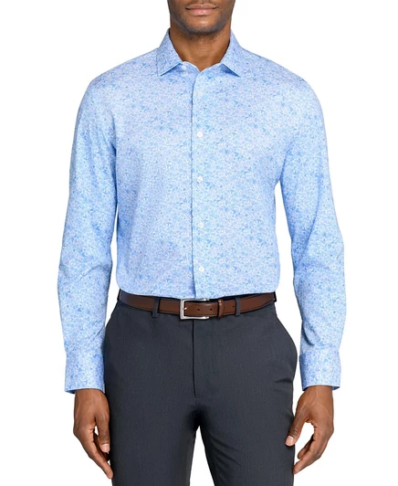 Мужская рубашка MICHELSONS OF LONDON с цветочным принтом Hybrid Slim Fit, легкая в уходе, с длинным рукавом