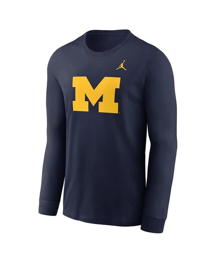 Мужская футболка с длинным рукавом Jordan's Navy Michigan Wolverines с основным логотипом navy