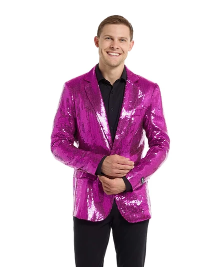 Мужской пиджак Suitmeister Shiny Party с пайетками, розовый