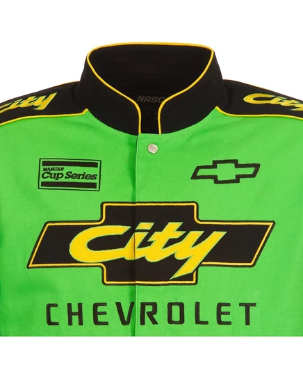 Мужская черно-зеленая куртка JH Design из саржи на молнии для NASCAR City Chevrolet Legend black, green