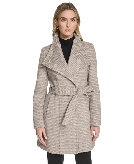 Calvin Klein Women's Asymmetrical Belted Wrap Coat tan/beige