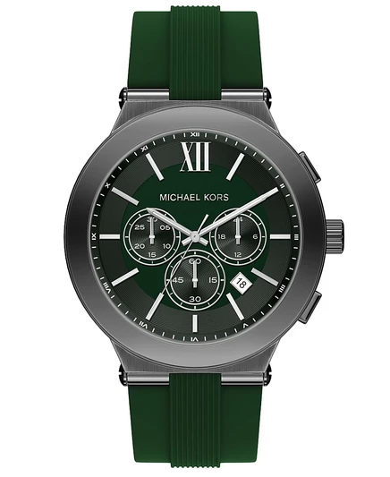 Мужские силиконовые часы Michael Kors Billie Chronograph Green, 46 мм, зеленые