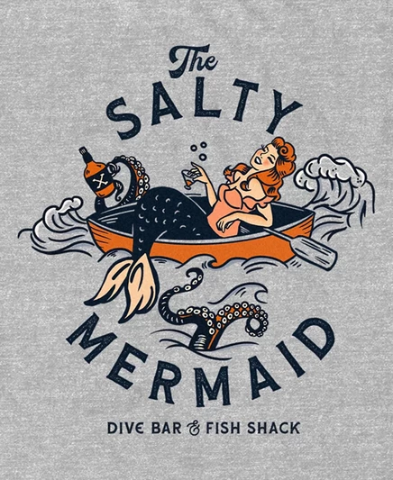 Дизайн от Humans Мужская футболка The Salty Mermaid Dive Bar Fish Shack в стиле ретро для путешествий с коротким рукавом athletic heather