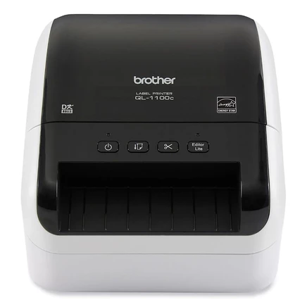 Brother QL-1100C 6,7 дюйма x 8,7 дюйма x 5,9 дюйма Скорость печати 69 этикеток Широкоформатный профессиональный принтер этикеток без цвета