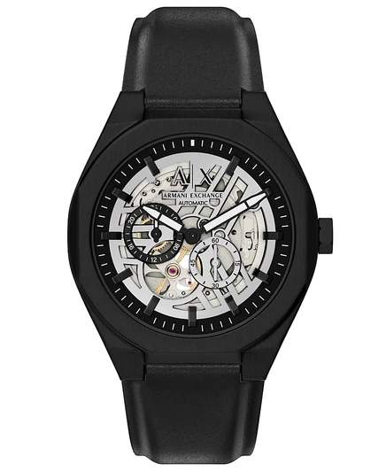 Мужские часы Armani Exchange с автоподзаводом Sync из черной кожи, 44 мм, черные