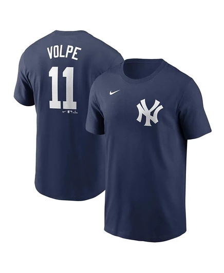 Мужская футболка Nike Anthony Volpe темно-синего цвета с названием и номером New York Yankees Fuse