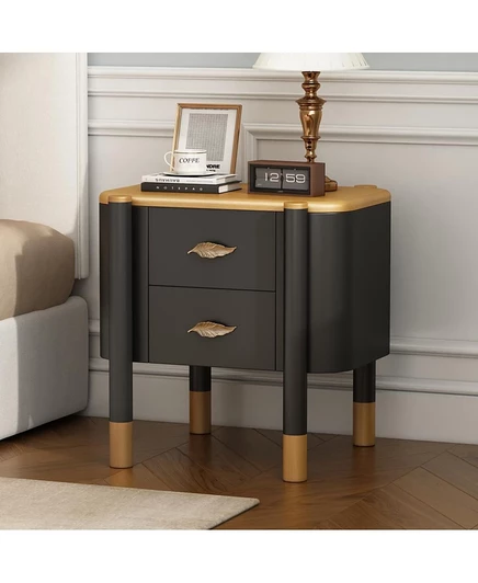 Современная прикроватная тумбочка Streamdale Furniture с 2 выдвижными ящиками, изогнутым профилем и ручками из перьев