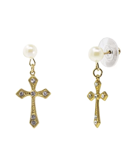 Серьги Symbols Of Faith с крестом и жемчугом, белые