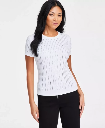  Женская футболка со стразами-заклепками, эксклюзивно в Macy's bright whi