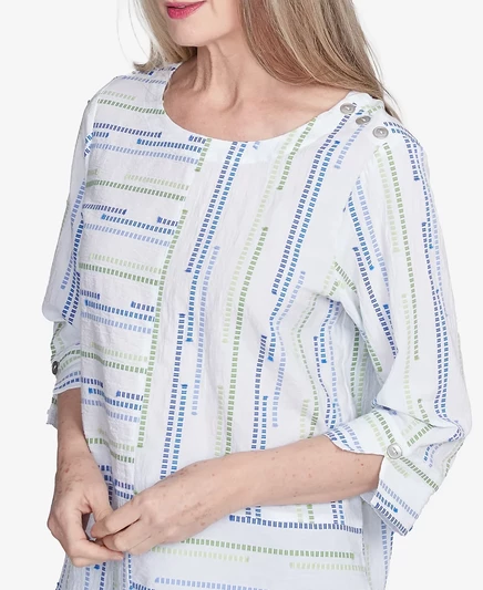 Жаккардовый топ Alfred Dunner Petite Parrot Cay с текстурированной вставкой cobalt multi