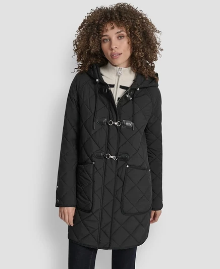 Женское стеганое пальто DKNY с капюшоном, черное