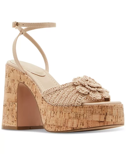  Босоножки на платформе с садовыми цветами natural raffia