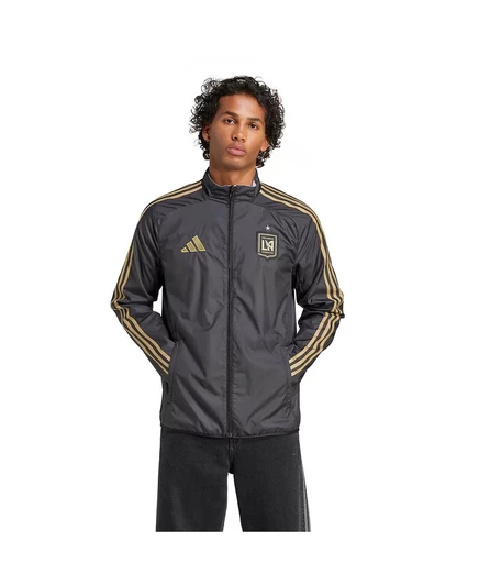 adidas Мужская черно-белая куртка Adidas LAFC 2025 Anthem с двусторонней застежкой на молнию black, white