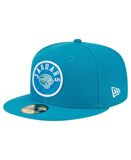 Мужская приталенная шляпа New Era Jacksonville Jaguars в бирюзовую клетку 59-го размера.