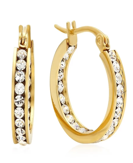 Серьги-кольца Steeltime с кристаллами Swarovski, золотые