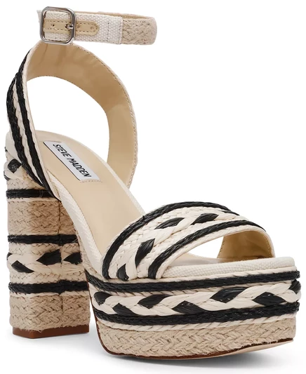  Женские босоножки из рафии на платформе Luccie black multi jute