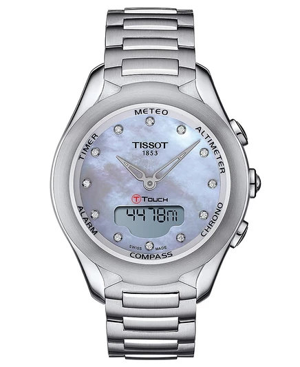 Женские часы Tissot T-Touch Lady Solar 40 мм сталь с бриллиантами, перламутр