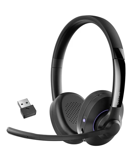 Беспроводная гарнитура Delton 60X с шумоподавляющим микрофоном для работы, Bluetooth-гарнитура для звонков с USB-ключом, специально разработанная для MS Team, Meet, Slack, Офисная гарнитура для работы черного цвета