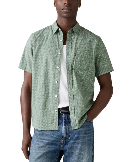 Мужская классическая рубашка с карманом и коротким рукавом Levis Mens Classic с принтом green