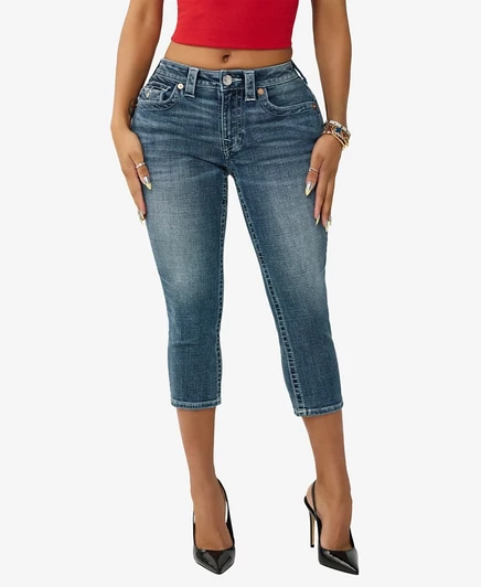 Женские узкие джинсы-капри Jennie средней посадки с клапанами True Religion, синие