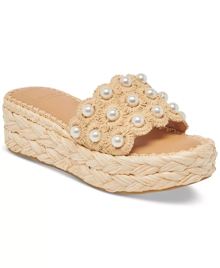  Женские босоножки на стельке из рафии с каперсами и жемчугом light natural raffia