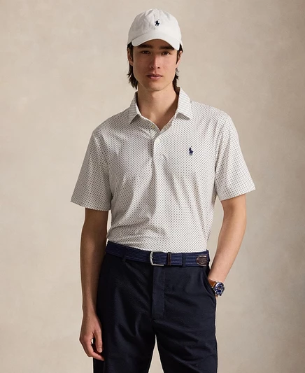 Мужская рубашка поло Polo Ralph Lauren Performance с коротким рукавом белого цвета