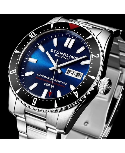 Мужские часы Stuhrling Aquadiver серебристого цвета из нержавеющей стали, синий циферблат, круглые часы диаметром 51 мм silver-tone