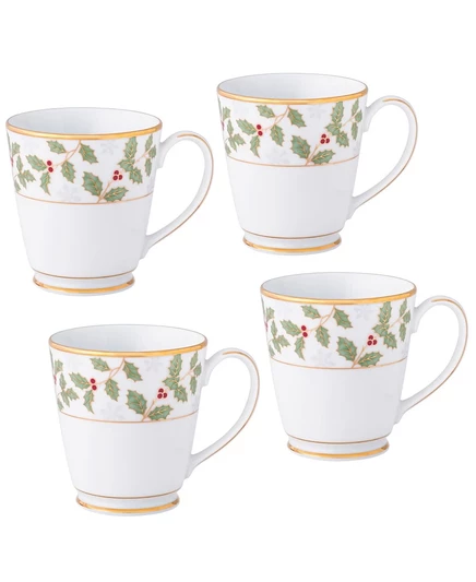 Набор кружек Noritake Holly & Berry Gold 355 мл, зеленые