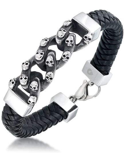Мужской кожаный браслет Andrew Charles Skull Link, стальной