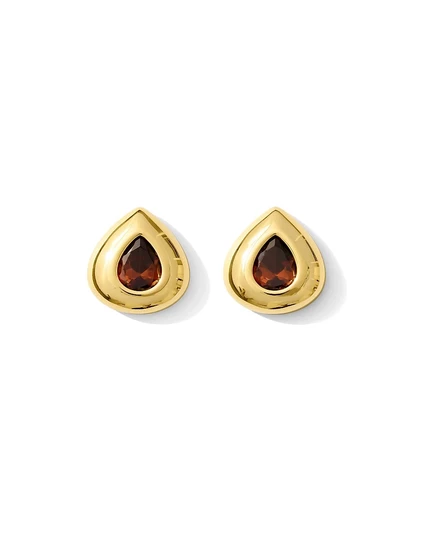 Золотистые серьги-пусеты Alv Jewels с коричневым кристаллом