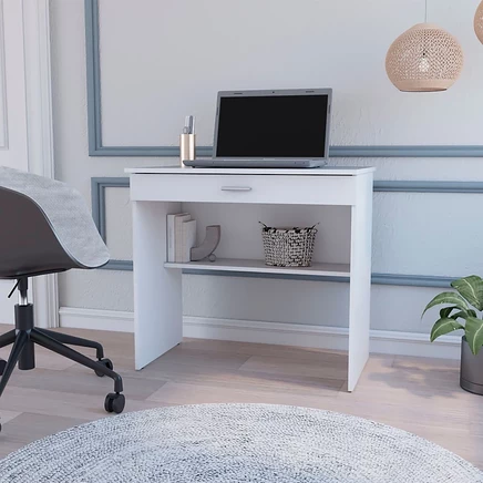 Стол FM FURNITURE Kaylor с ящиком и полкой, белый