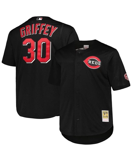 Мужская футболка Mitchell & Ness Ken Griffey Jr. Black Cincinnati Reds Big and Tall из коллекции Cooperstown для тренировок по бейсболу, реплика джерси black