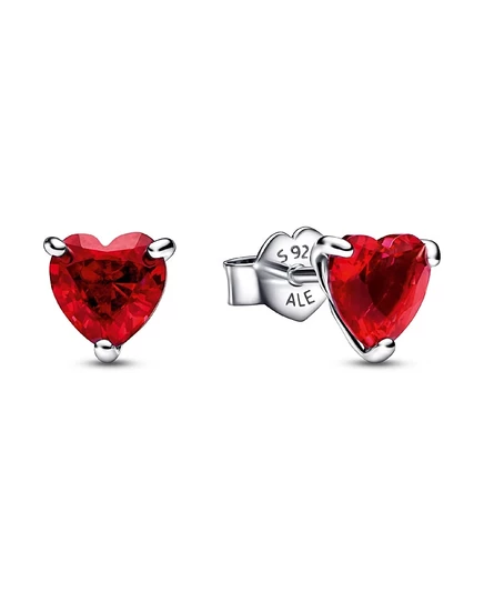 Серьги-пусеты Pandora из серебра с красным сердечком