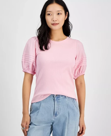 Женский вязаный топ с пышными рукавами до локтя, созданный для Macy's rosewater