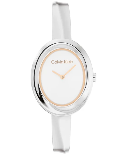 Женские часы-браслет Calvin Klein с витым безелем из серебра и нержавеющей стали 24 мм