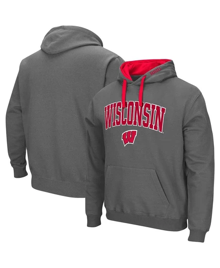 Мужская толстовка-пуловер Wisconsin Badgers Big and Tall Arch & Logo 2.0 с капюшоном charcoal
