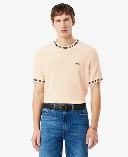 Мужской свитер с круглым вырезом классического кроя от Lacoste цвета слоновой кости/кремовый
