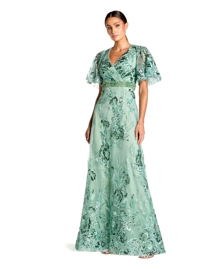 Женское платье Mac Duggal с цветочной отделкой, зеленое