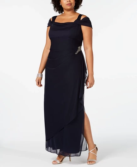 Украшенное платье с открытыми плечами Alex Evenings Plus Size синего цвета