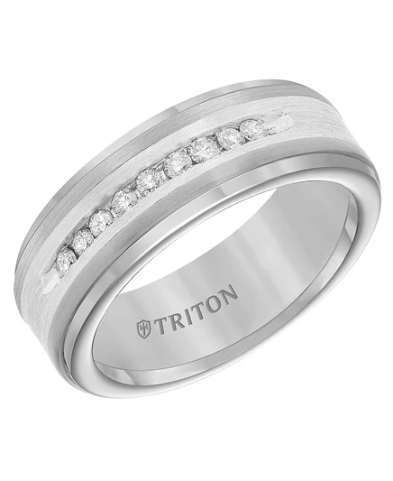 Мужское кольцо Triton 8мм вольфрам с бриллиантами, серебристое