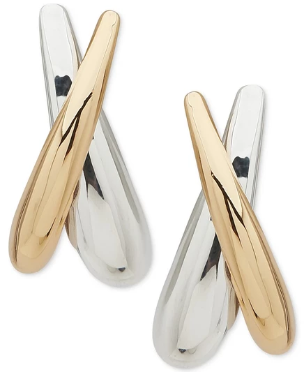 Массивные серьги Anne Klein из двухцветного полированного золота с перекрещивающимися краями
