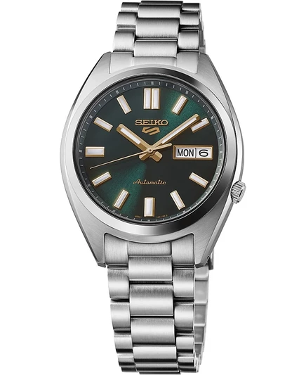 Мужские спортивные часы Seiko 5 из нержавеющей стали с серебряным браслетом, 37,4 мм