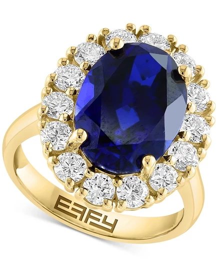 Кольцо EFFY 14k с лабораторным рубином и бриллиантами, синее
